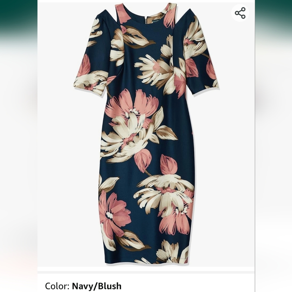 NWT Nordstrom Gabby Skye Open Shoulder Navy Blush Floral Midi dress